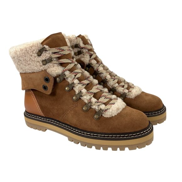 See by Chloe Eileen Low shearling Hiker Boots US 9 - EU 39 Suede/Calfskin Tan - Picture 1 of 10
